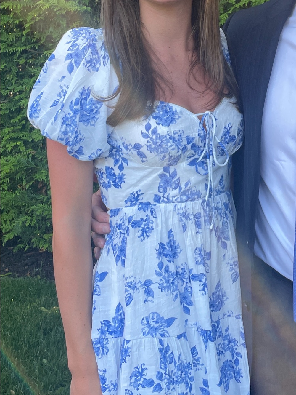Blue Floral Puff-Sleeve Mini Dress
